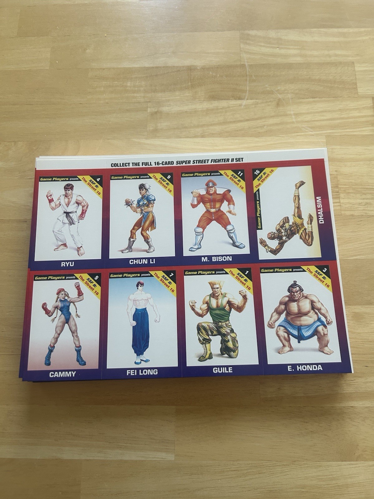 Game Players Street Fighter ll Uncut Card Sheet Of 8 Cards AS SHOWN IN PICTURE