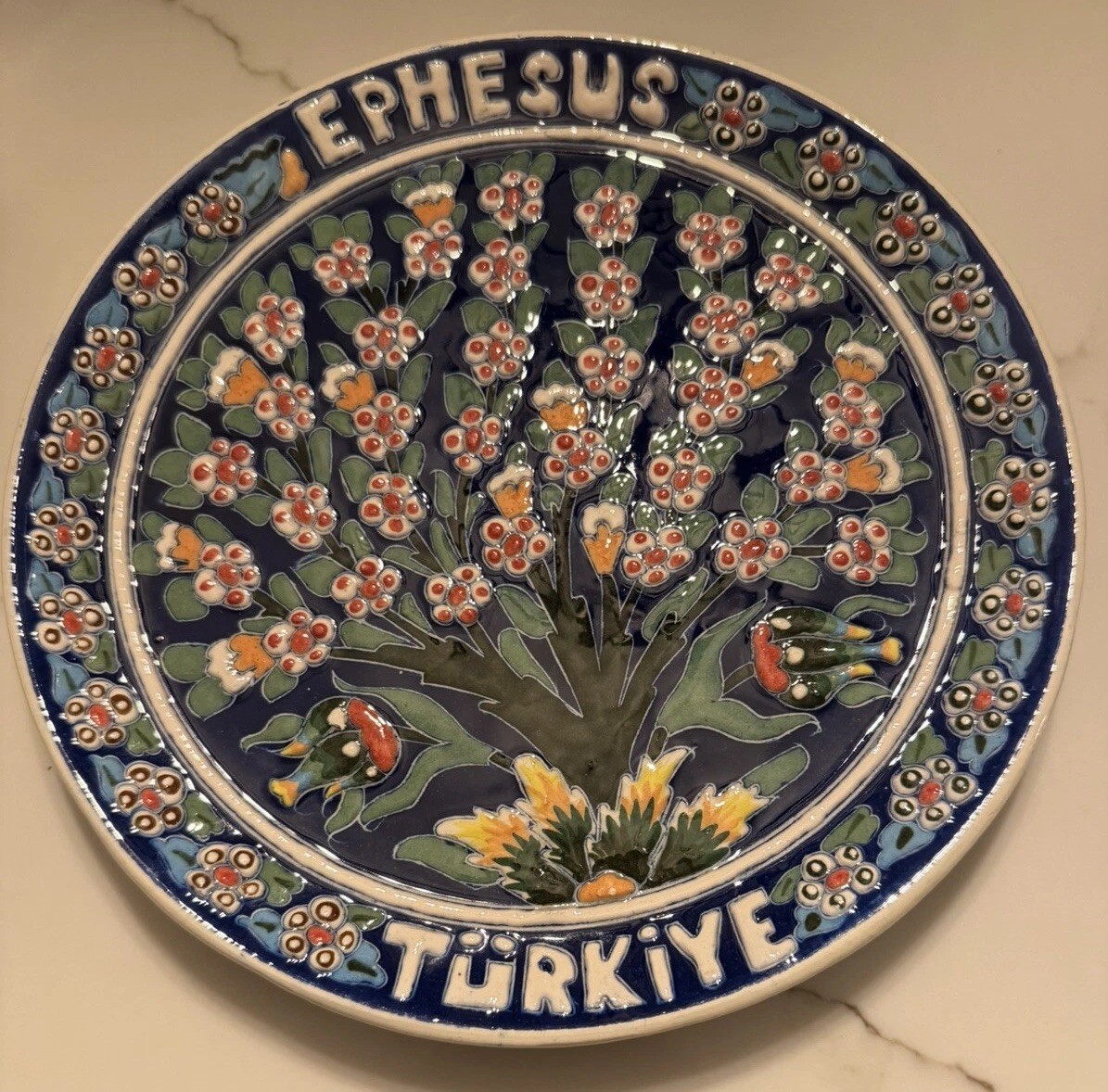 VTG Turkiye – Handmade Embossed Turkish Colorful Ceramic Plate Signed By Artist