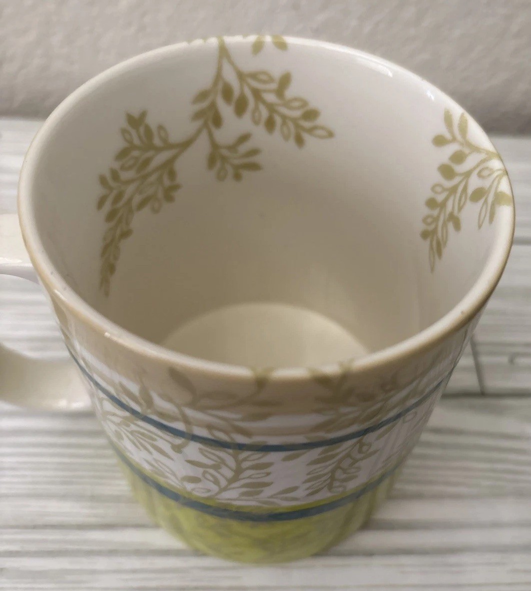 Starbucks 2008 Coffee Mug Green Zen Garden Leaves Branches Flowers Leaves 14 oz
