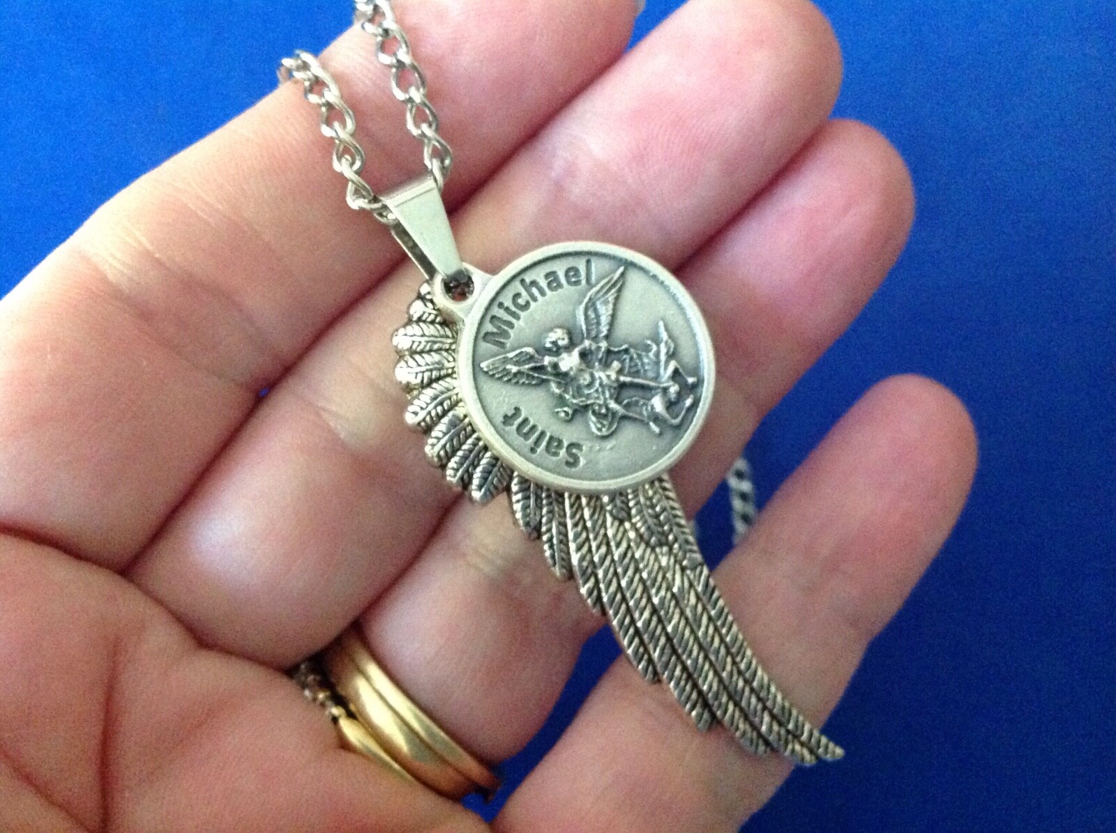 ARCHANGEL St MICHAEL Saint Medal NECKLACE Pendant Angel Wing Protection, Prayer