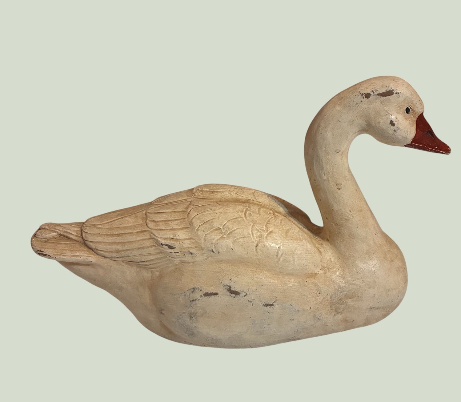 Vintage Hand Carved Swan 13” Signed Wooden 87 JP Folk Art Rustic Primitive Decor