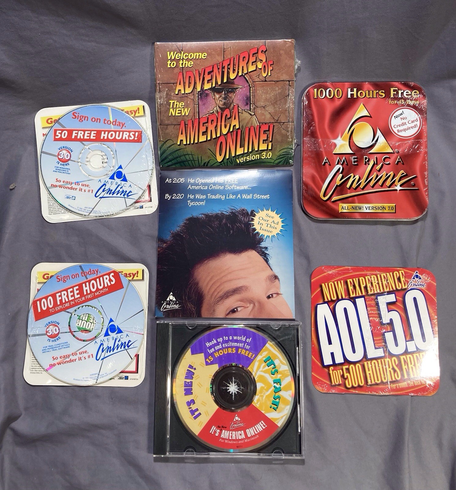 RARE VINTAGE Lot of 7 – AOL/America Online Disks w/Sealed Indiana Jones Version