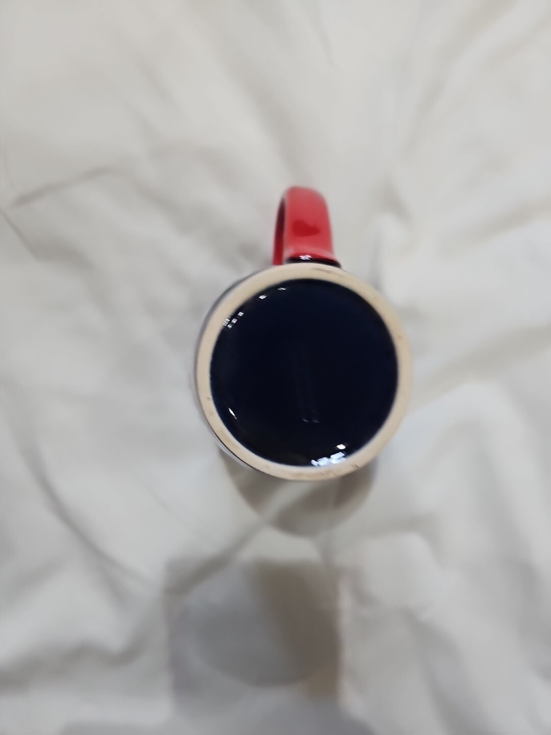 Winter Christmas Coffee Mug Blue with Red Handle and Snowman Stands 4 Inches