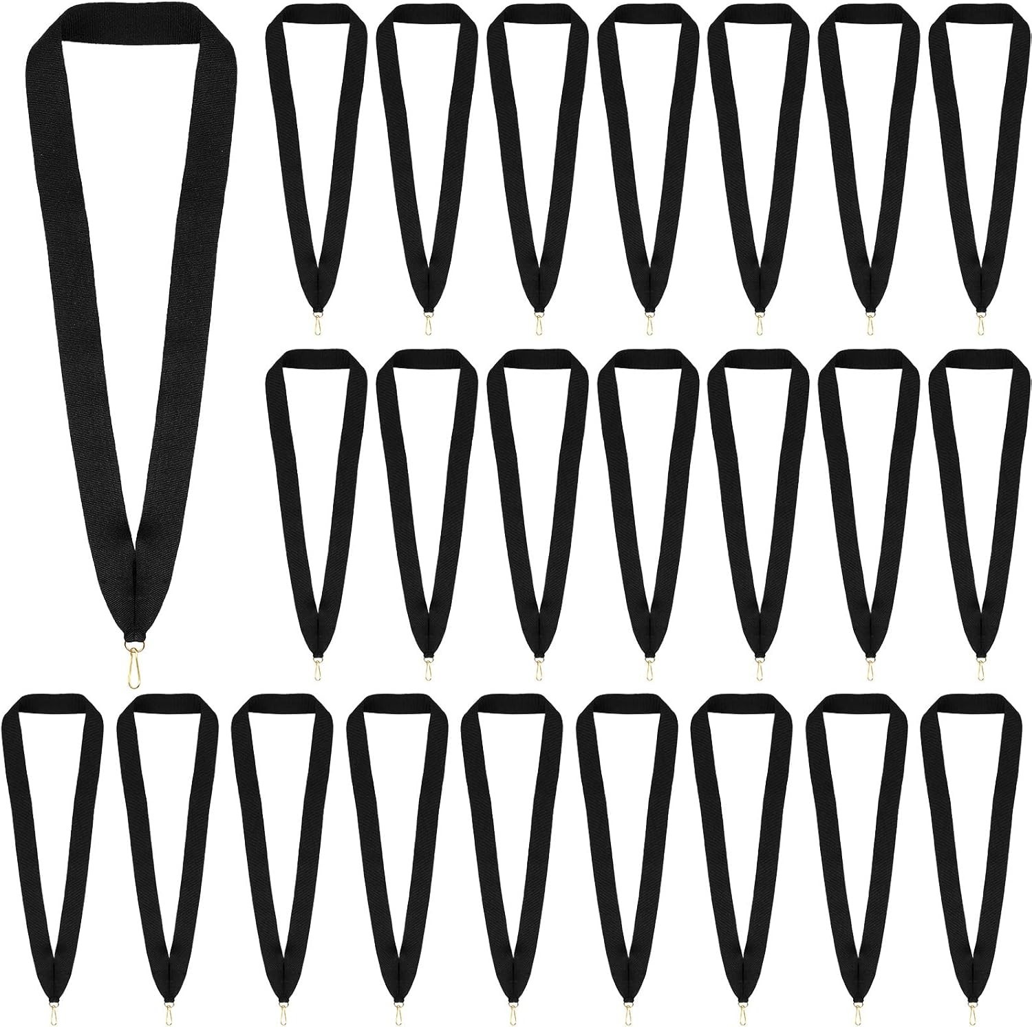 Black Award Ribbon Lanyards Medal Ribbons Flat Neck Straps for Medals with Clips