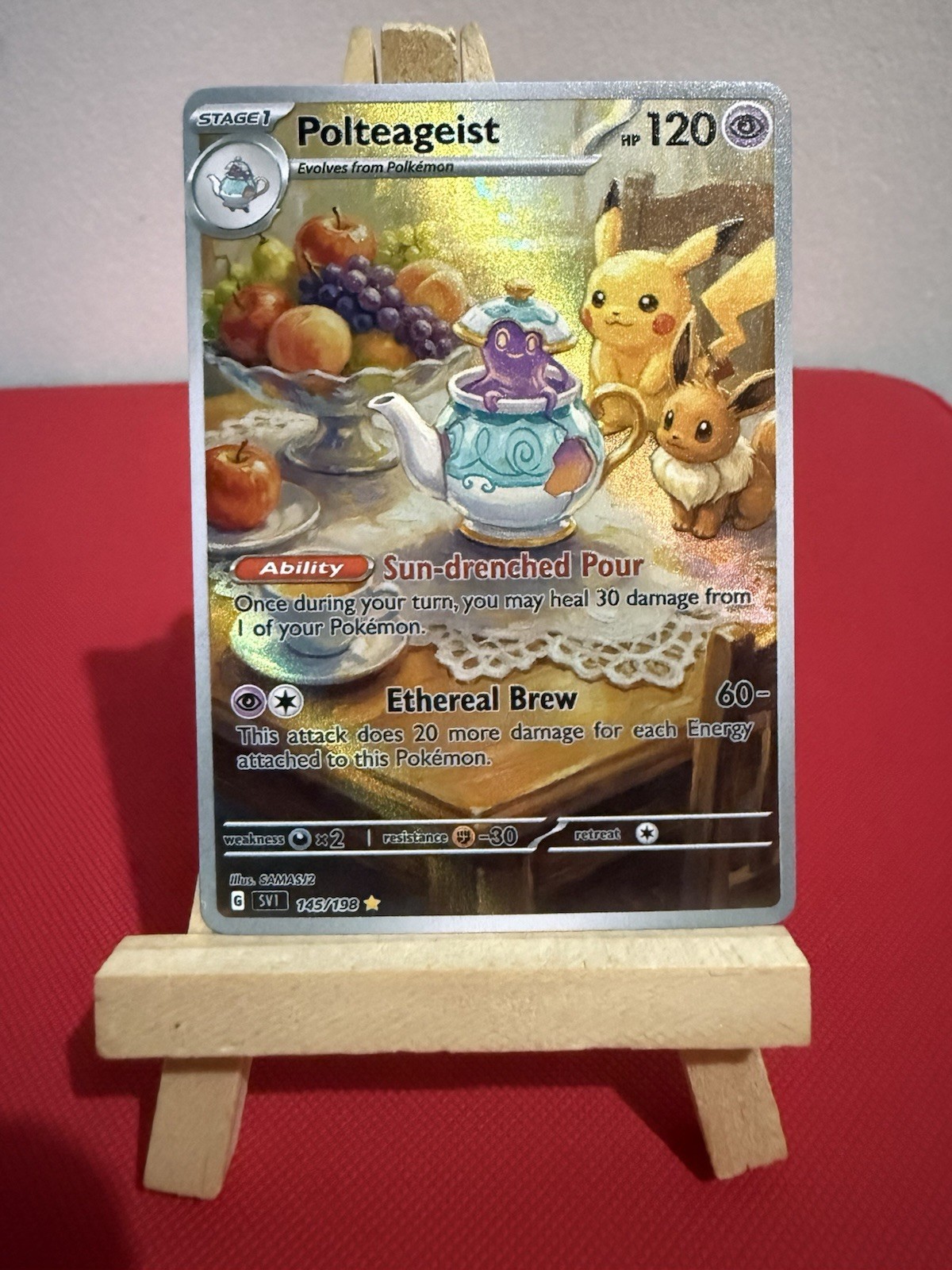 Polteageist Pikachu Eevee Fruit Basket Pokemon Card DISPLAY ART CARD
