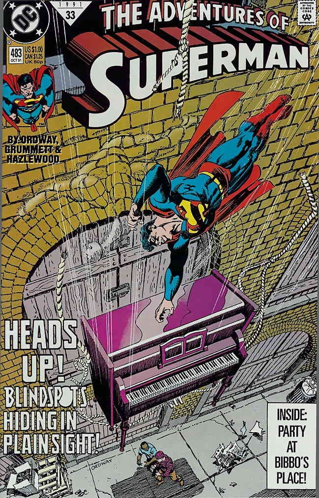 Adventures of Superman #483 VF/NM; DC | Jerry Ordway Falling Piano Cover – w/Bag