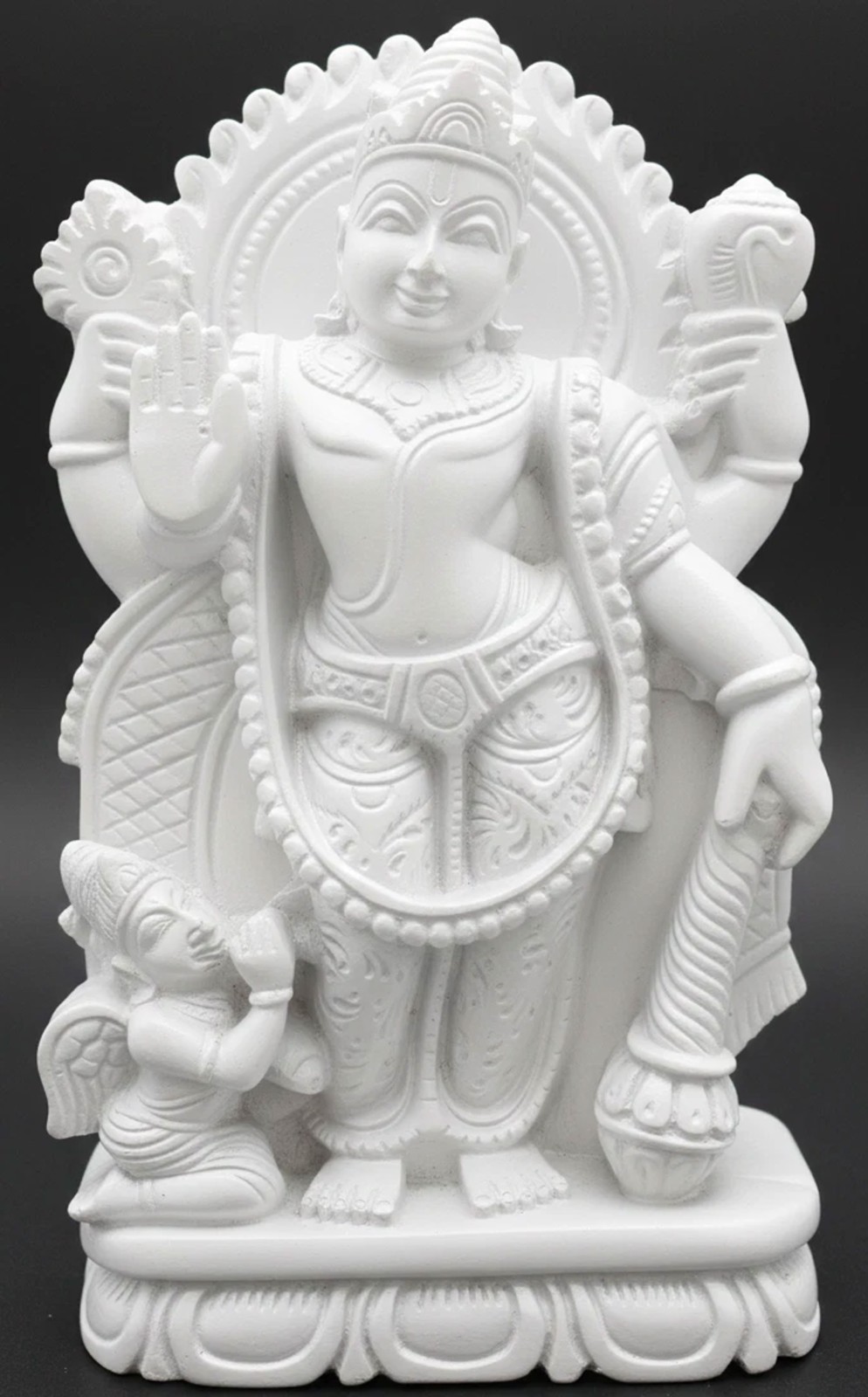 Lord Vishnu Statue 4″ White Marble Dust Narayan Idol Hindu God Home Pooja Decor