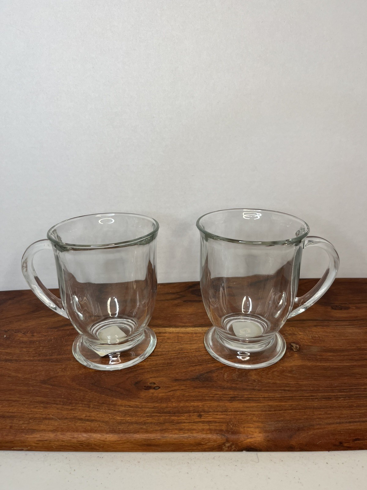 2 Anchor Hocking Pedestal Clear Glass Mugs 16oz Coffee Tea Classic Handle Footed