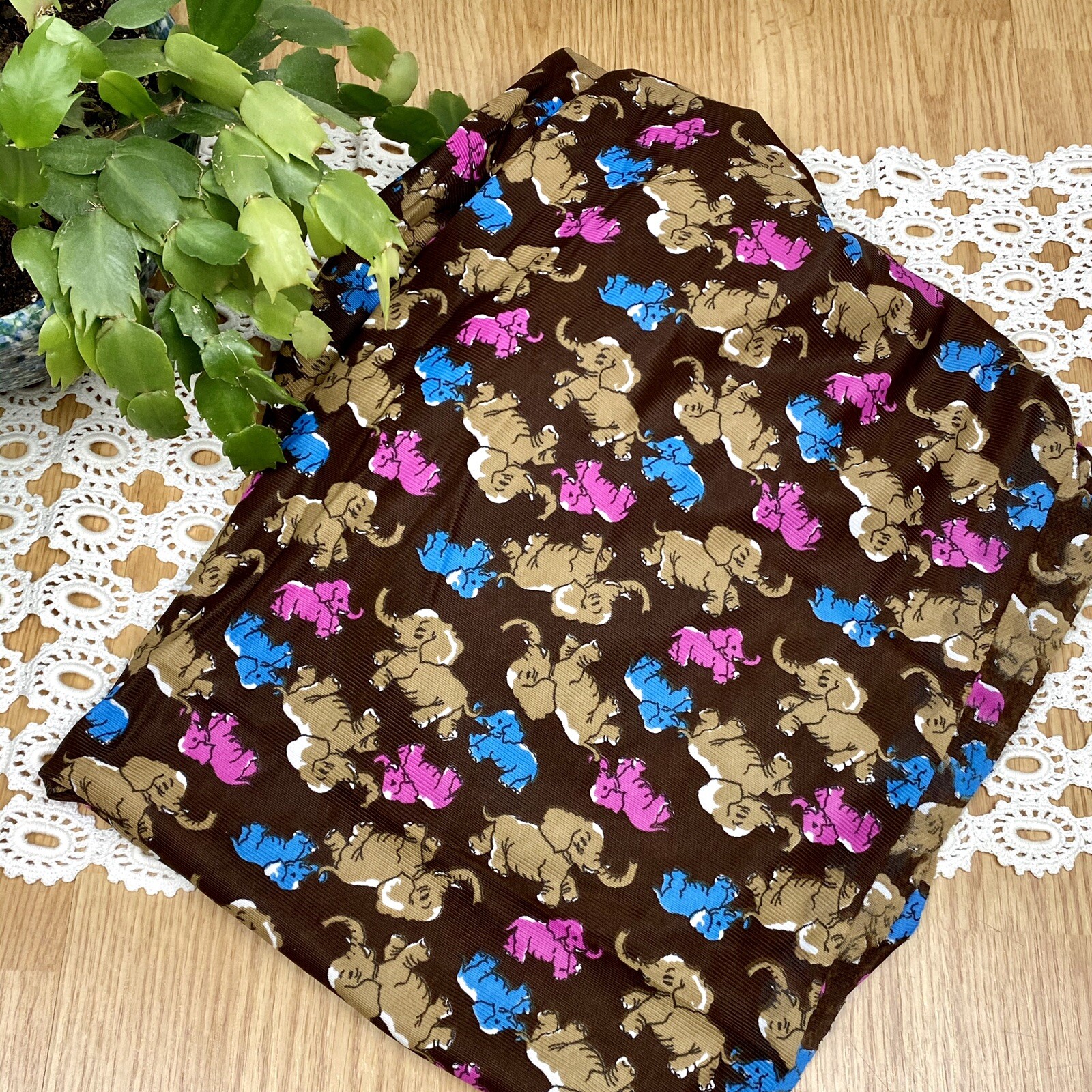 Vintage Novelty Nylon Polyester Fabric Yardage Elephants 2 Yards