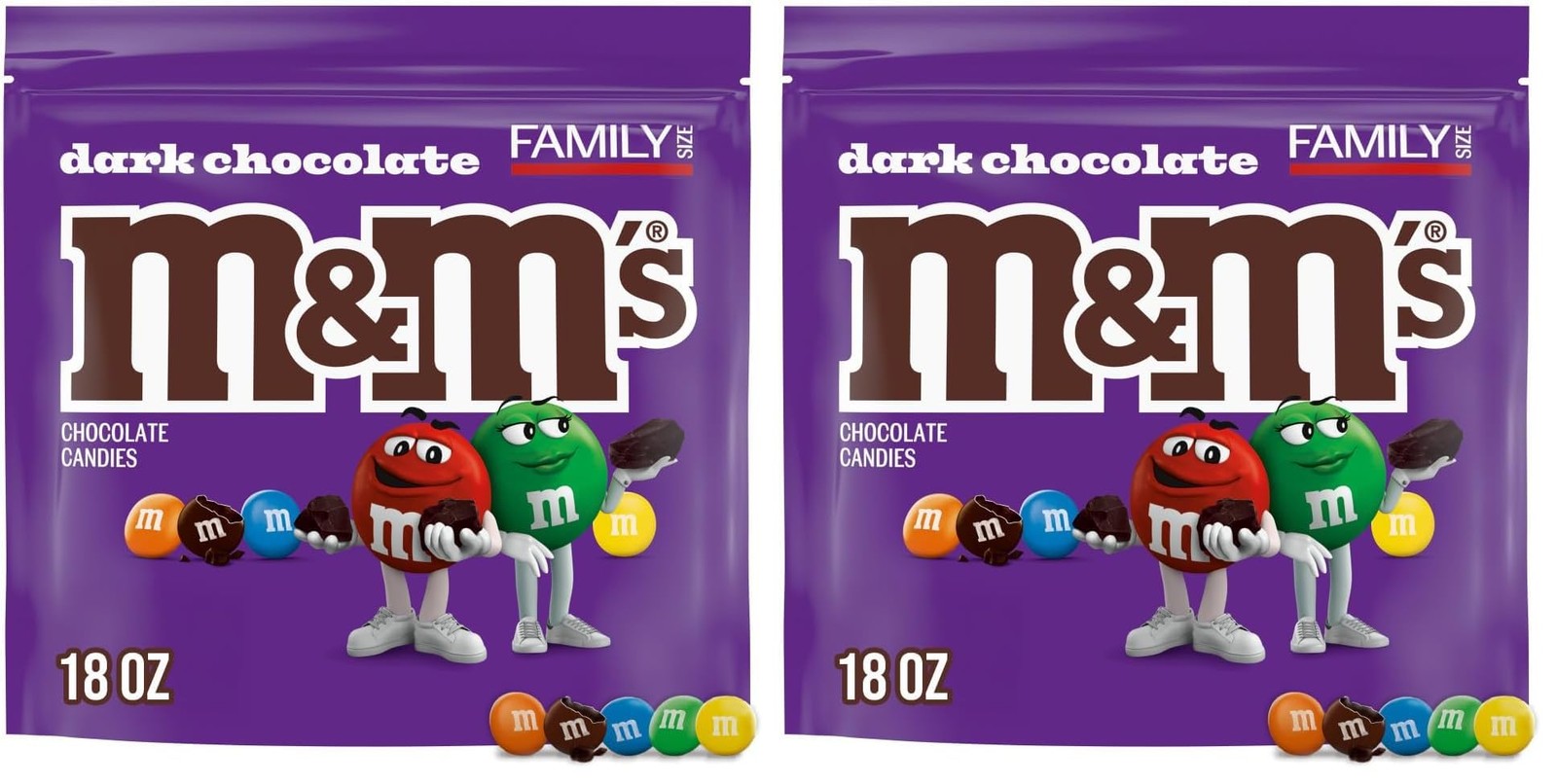 M&M’S Dark Chocolate Candy, Family Size 18 Ounce (Pack of 2), Multicolored