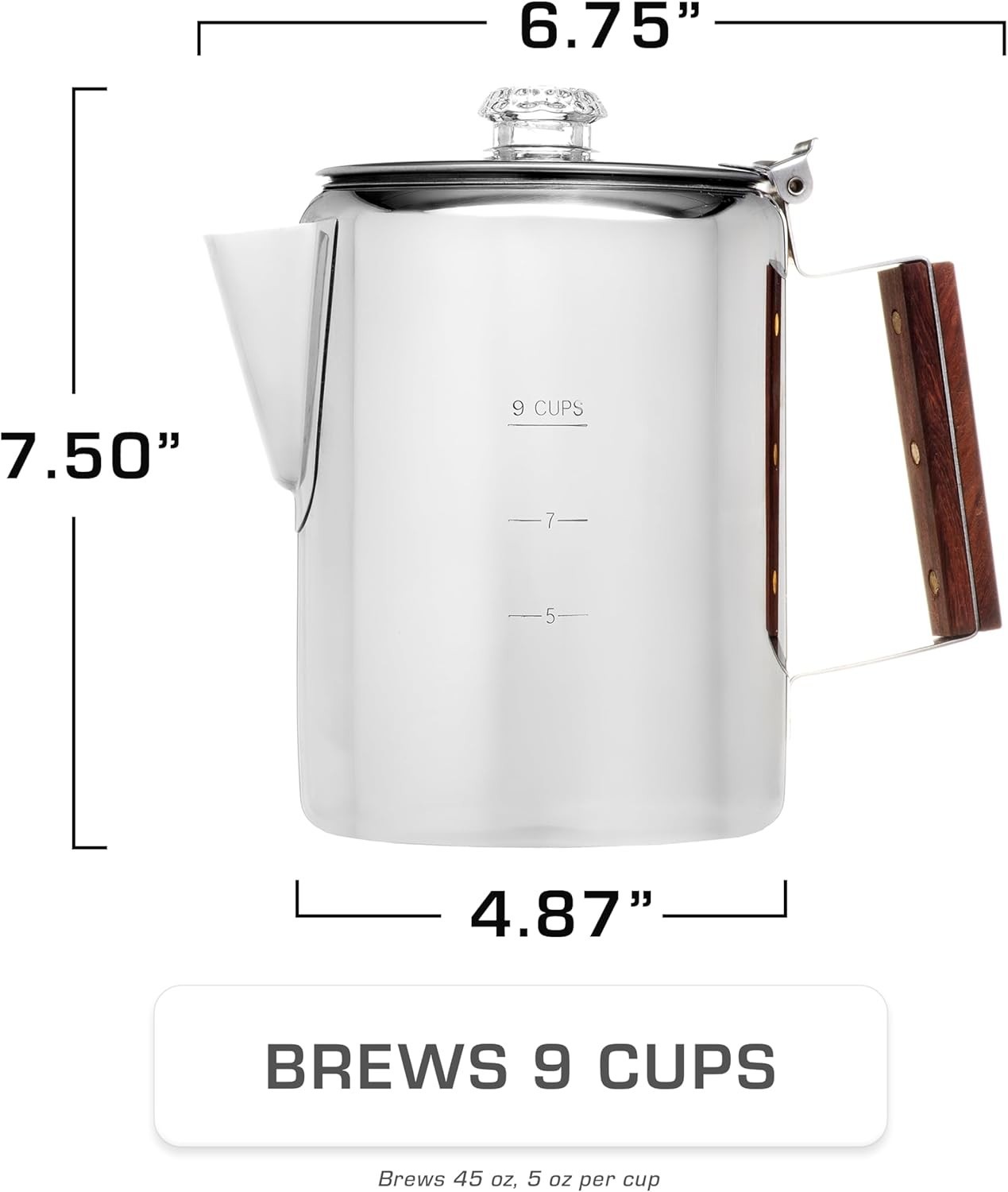 Percolator Coffee Pot — NO Aluminum or Plastic [9 cup]