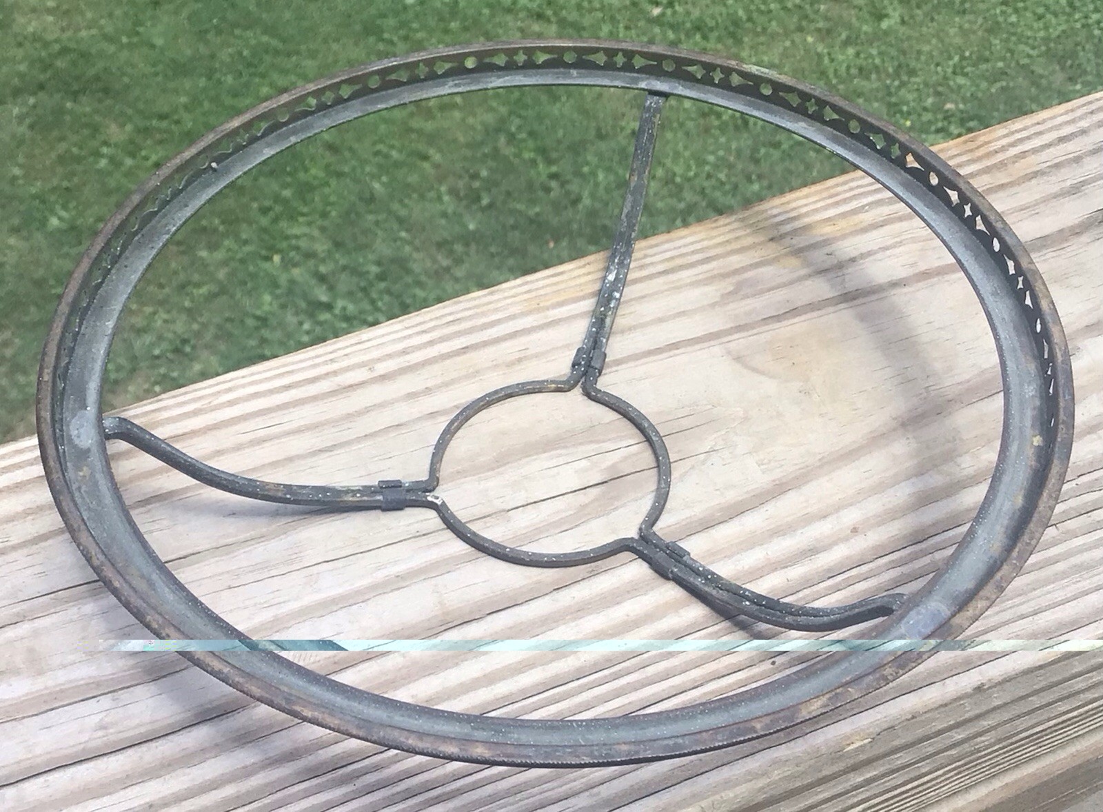 antique E Miller Brass Fancy 7” Fitter Oil Lamp Shade Holder Ring 1 3/4” ID