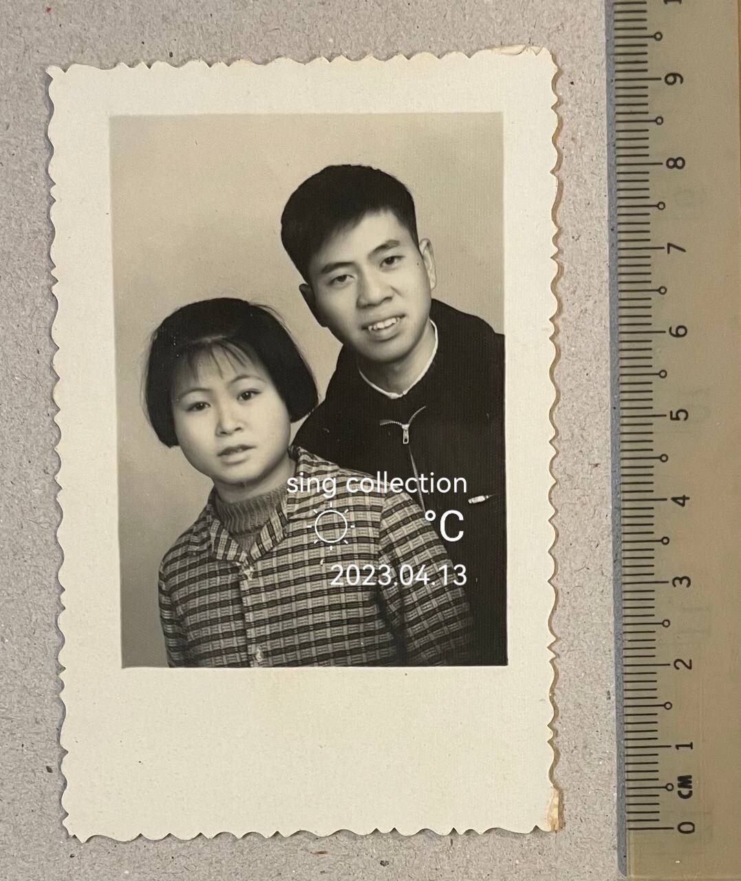 Vintage mainland China Chinese happy couple studio photo man & lady 老照片