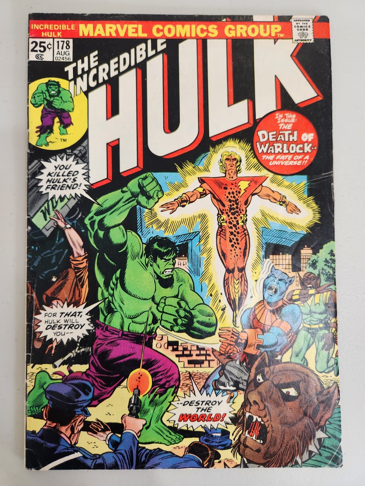 THE INCREDIBLE HULK 178 Death Rebirth Adam Warlock 1974 Marvel Comics🔥🔑