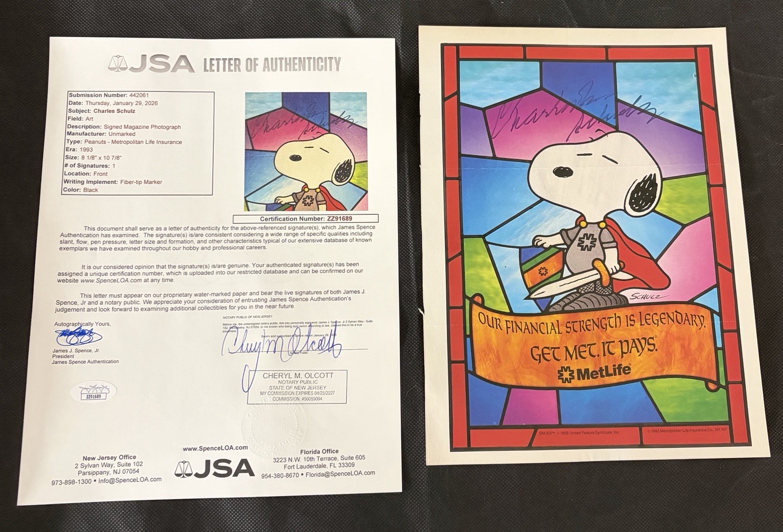 Charles Schulz Signed Snoopy Advertisement Page Color 8×10 JSA LOA