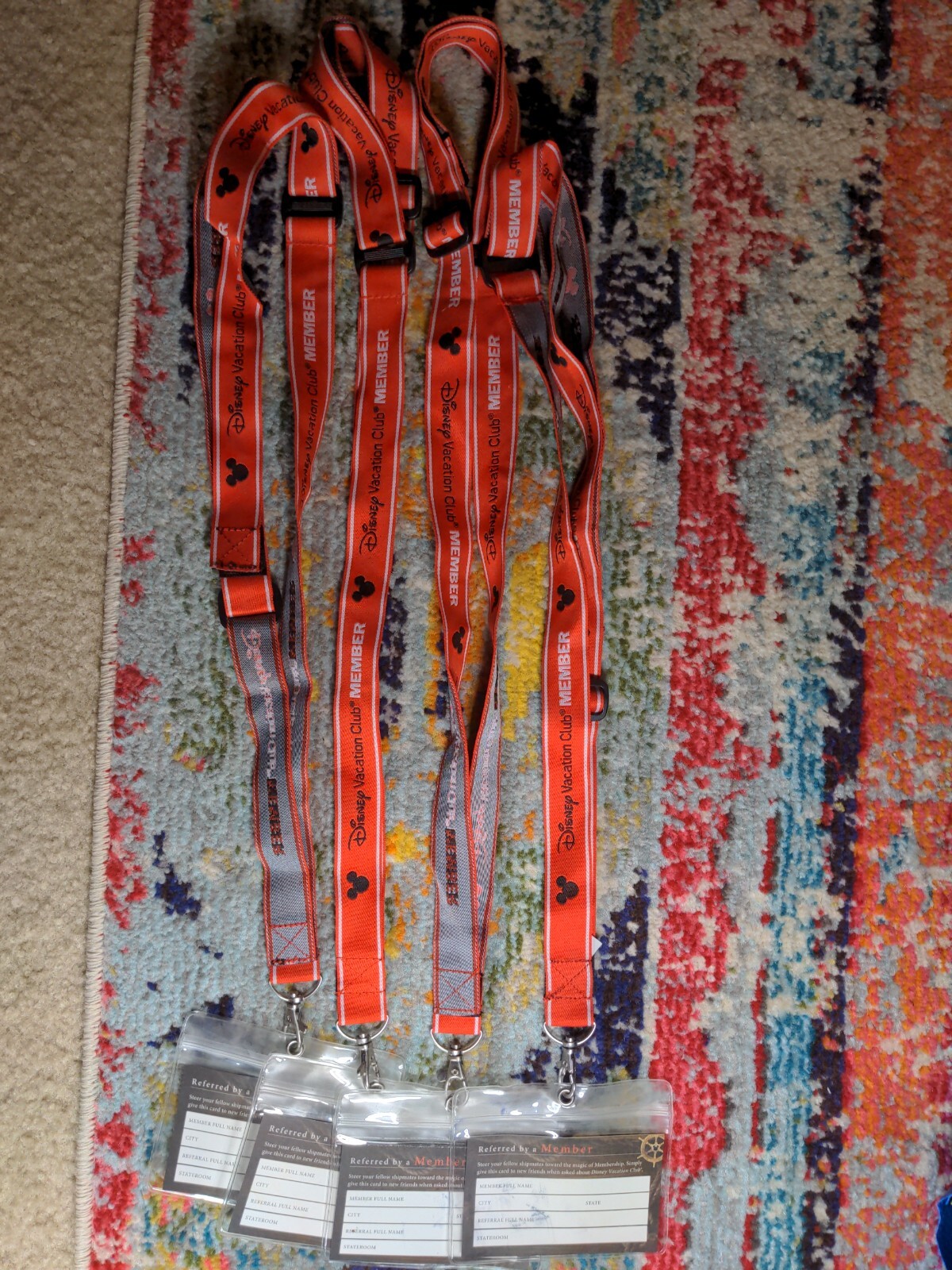 4 NEW Disney Vacation Club DVC Member Red Lanyard 18” Horizontal Card Holder