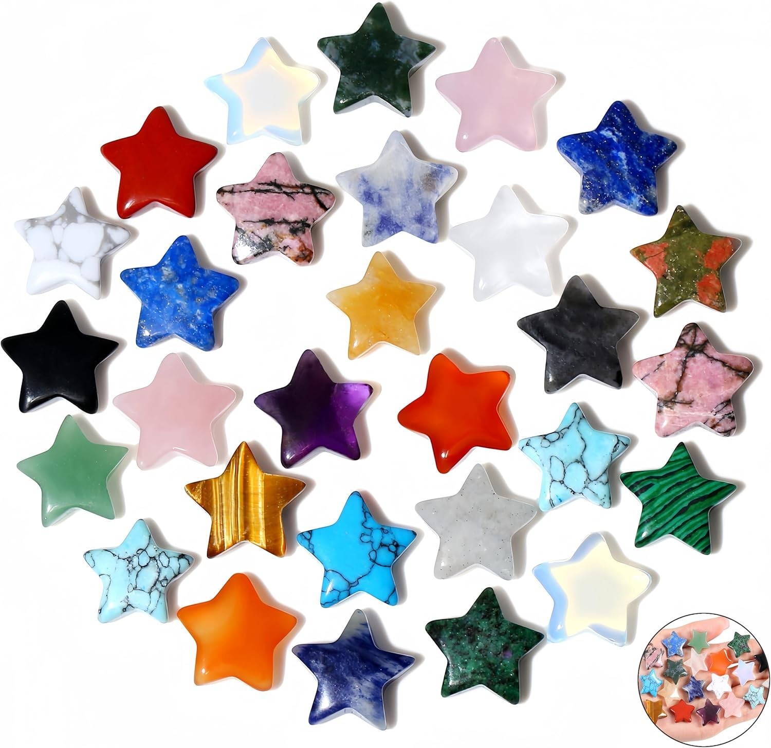20PCS Crystals Star Stone Healing Crystal Set Mini Crystal Stars A-Mix Colors