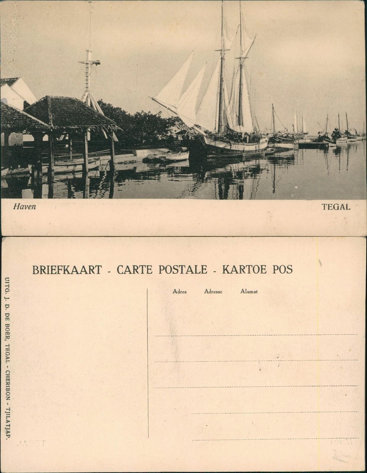 Postcard Tegal Java Harbour Sailboat 1912 Indonesia