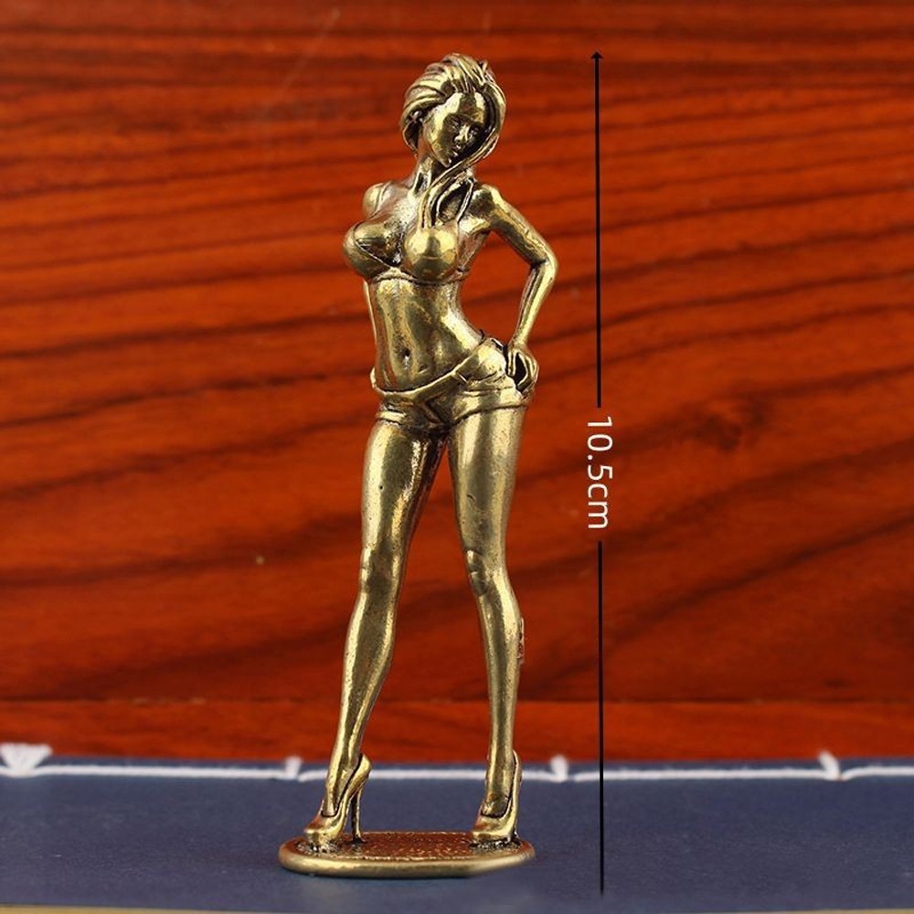 Solid Brass Female Figure Ornament Fashion Model Sculpture Desktop Copper Craft