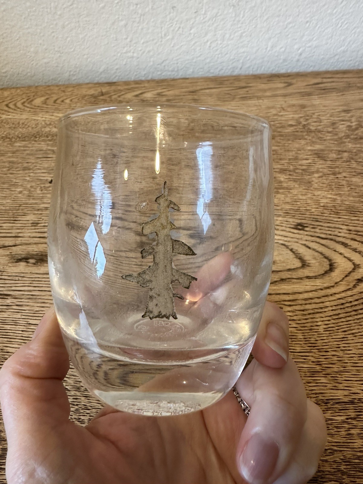 GLASSY BABY CANDLE VOTIVE HOLDER ETCHED TREES HOLIDAY