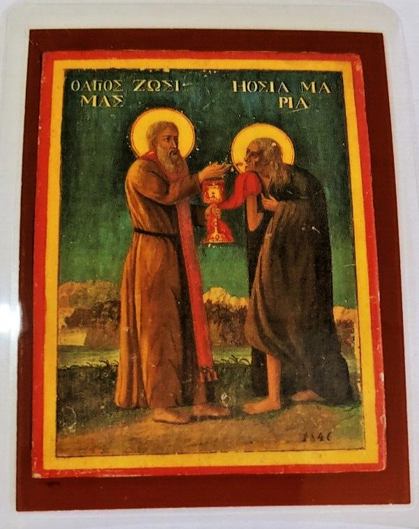 Saint Mary of Egypt and Saint Zossima laminated icon Prayer Card