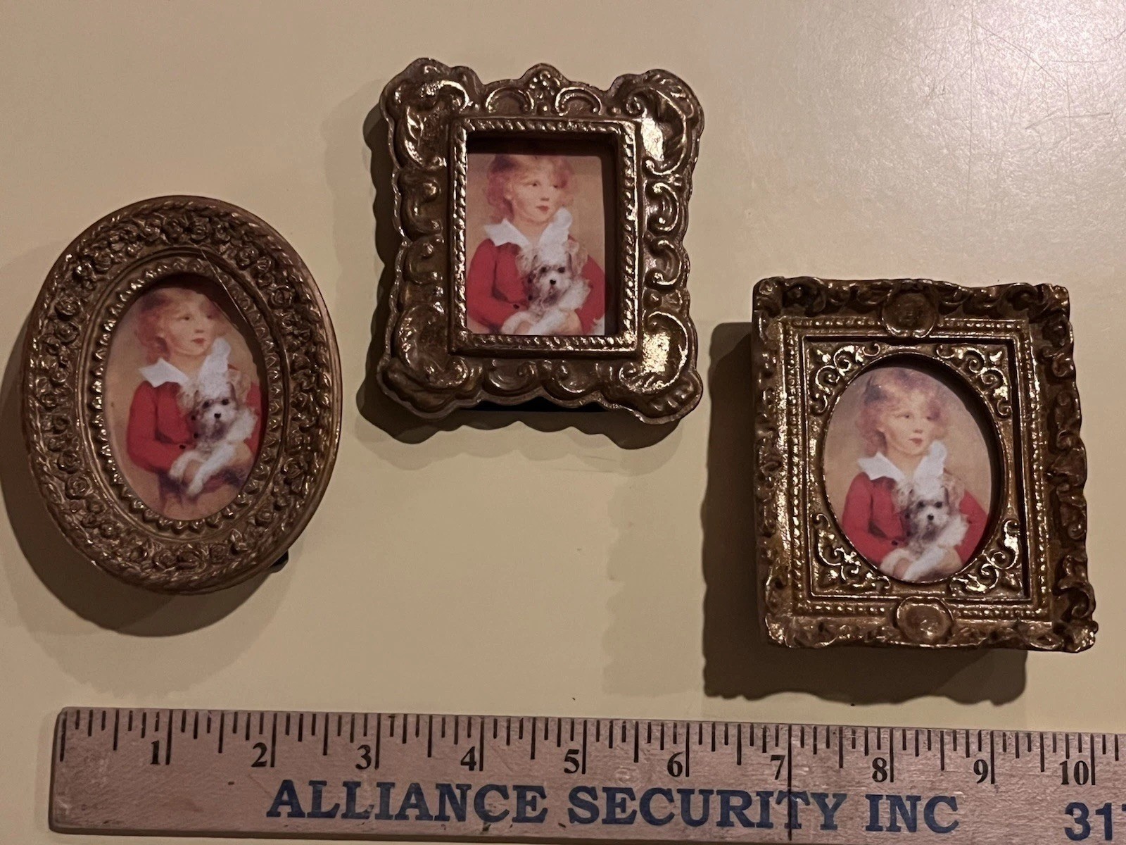 Victorian Inspired Round, Oval and Square Miniature Photo Frames, Set of 3 Gold