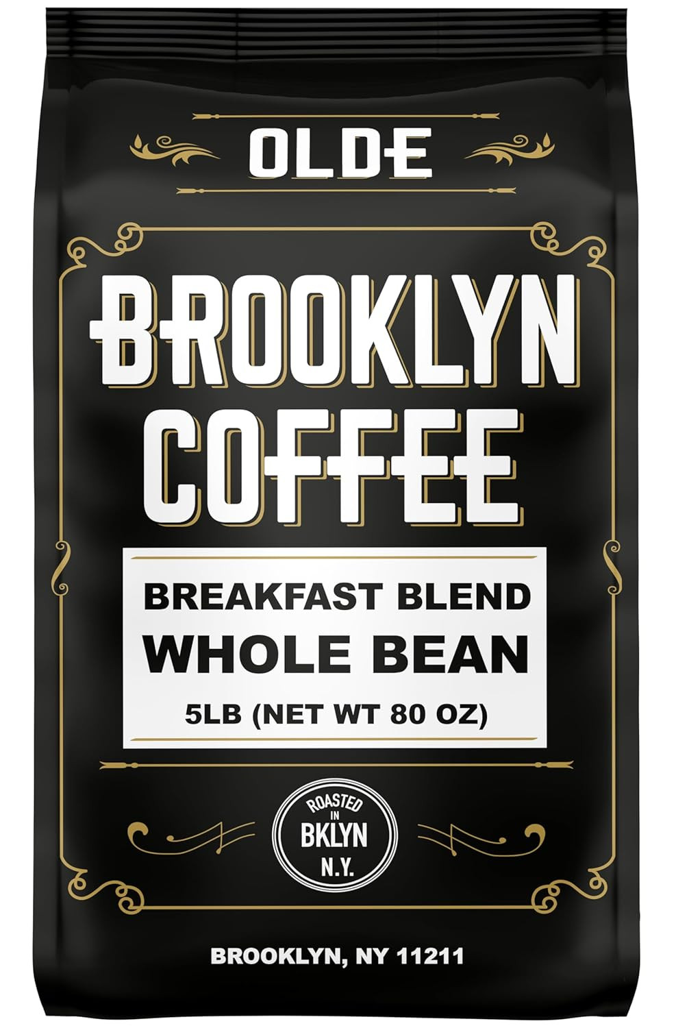 BROOKLYN COFFEE Whole Bean, Breakfast Blend Light Medium Roast (5Lb) Delicate, S