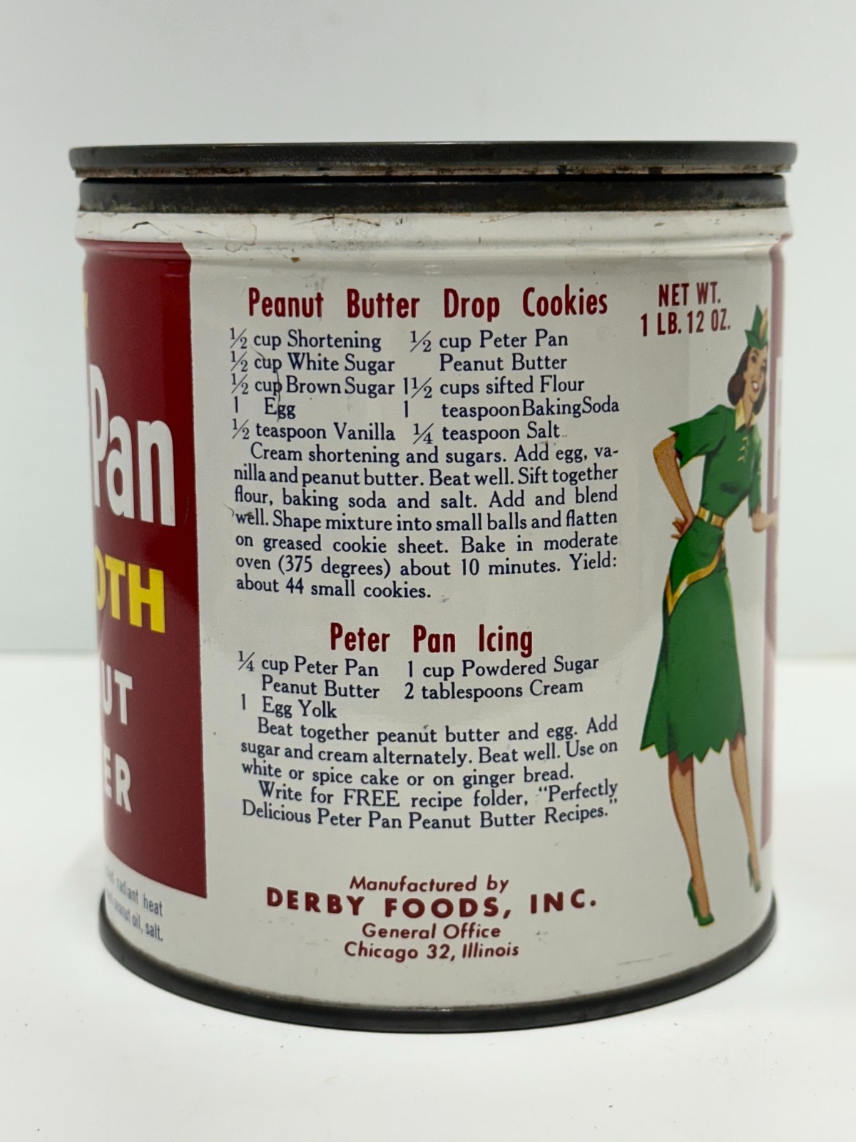 Vintage “Peter Pan Peanut Butter” 1lb 12oz Advertising Tin w original lid