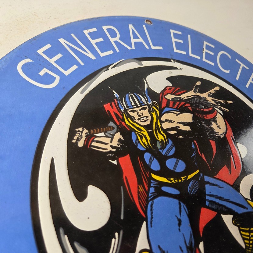Vintage General Electric Sign – Thor Marvel Gas Auto Shop Pump Porcelain Sign