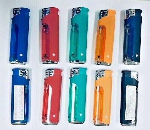 5 Flags LED Lighter Ass. Colors With LED Lighter 10 Pcs Display Box # 80-82 LED