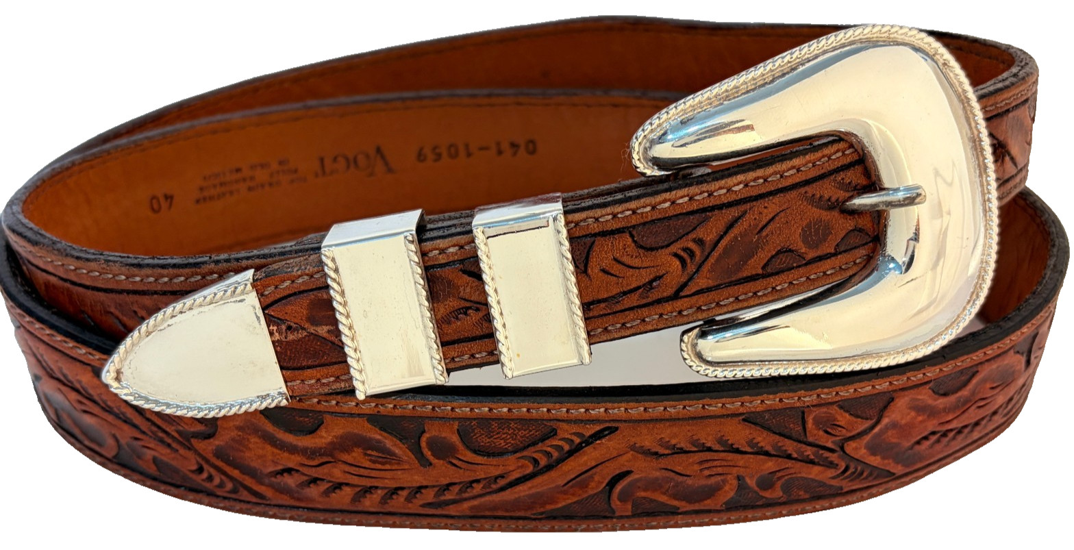 Sterling Silver Taxco Mexico .925 Ranger Western Belt Buckle 40 Vogt Strap