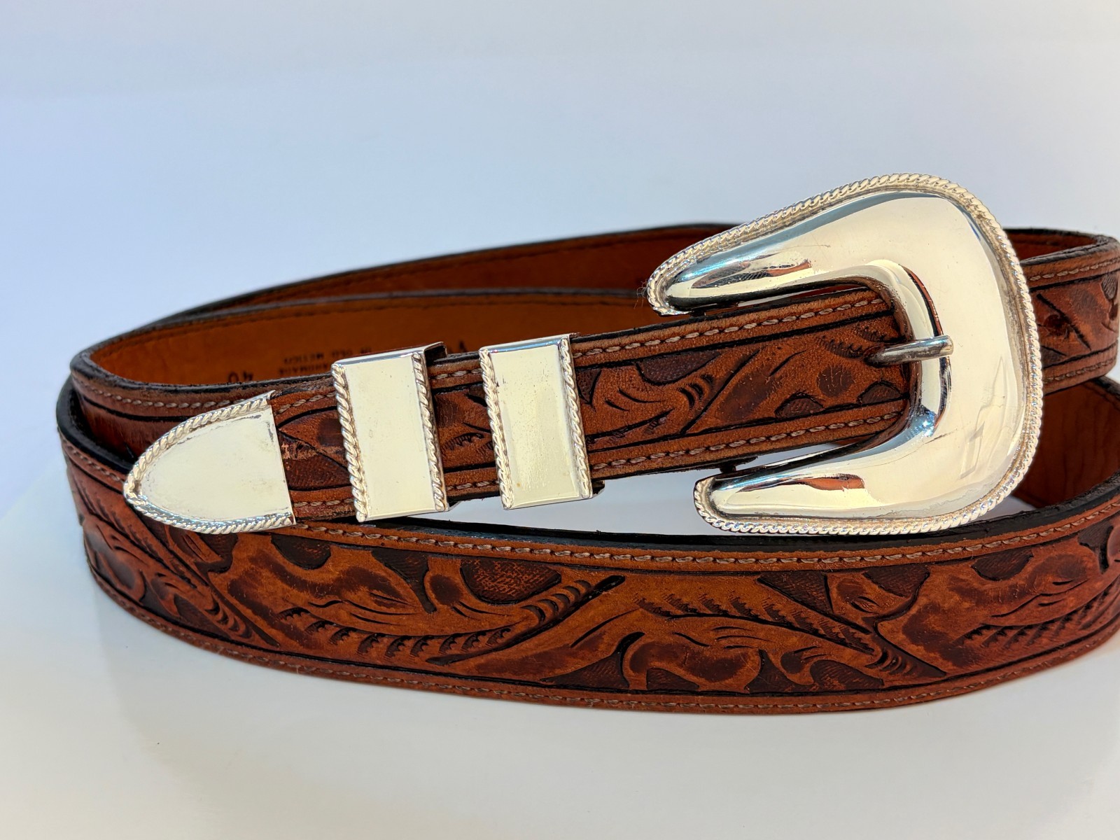 Sterling Silver Taxco Mexico .925 Ranger Western Belt Buckle 40 Vogt Strap