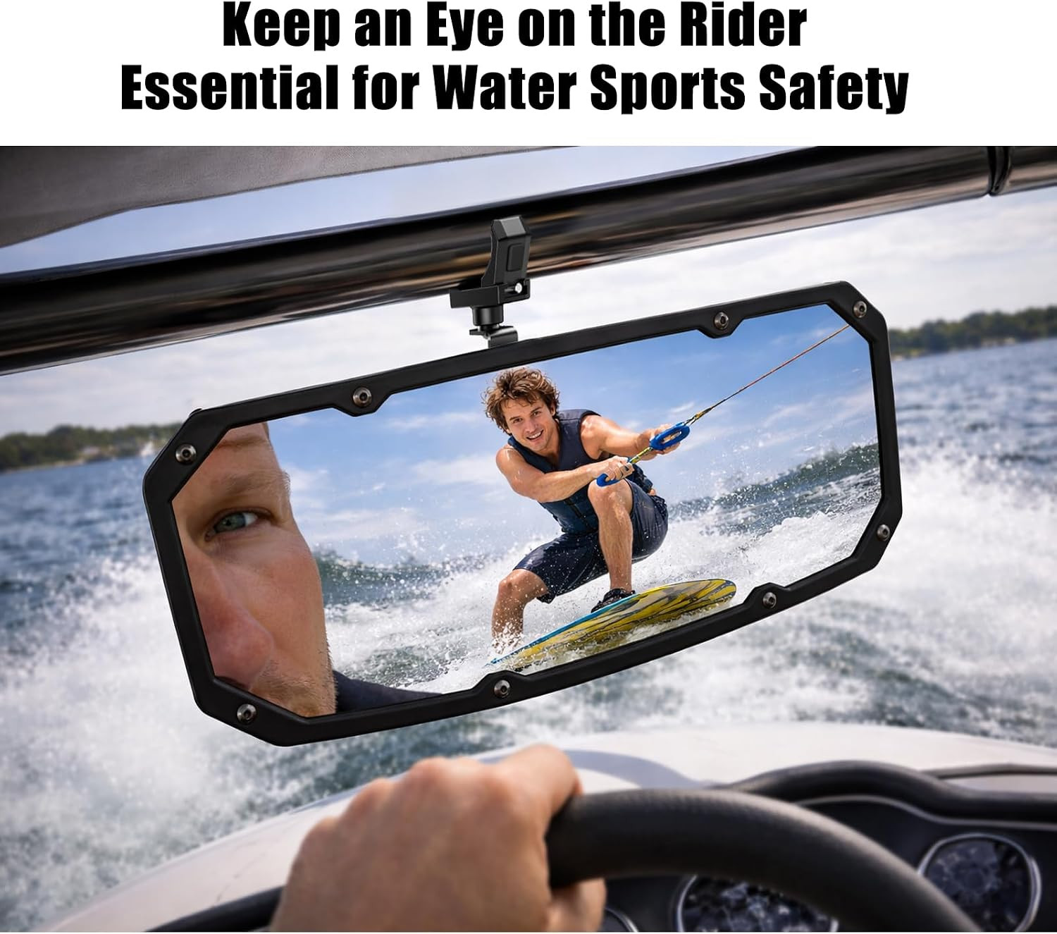 Boat Mirror with Adjustable Aluminum Clamp, Universal 11″ W X 4.2″ UTV Rear View