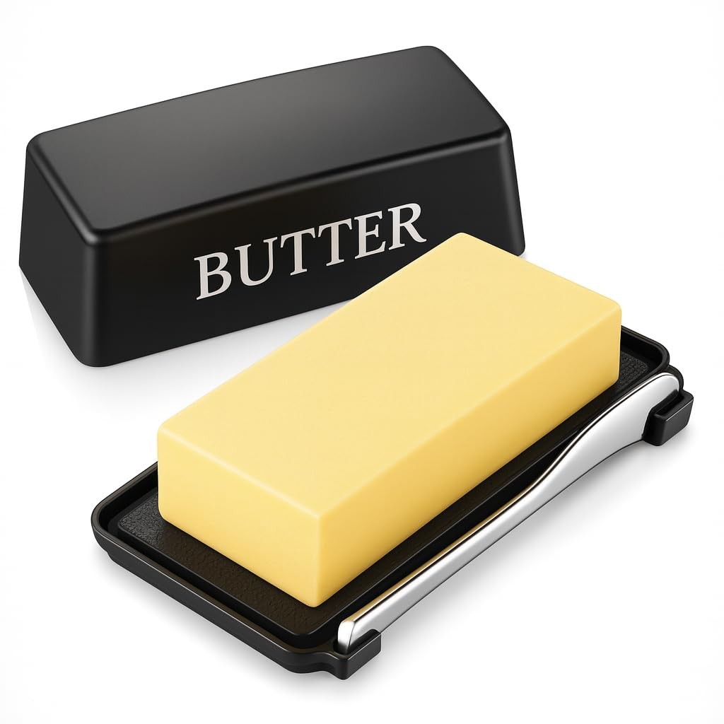 Butter Dish With Cover And Knife,Food Grade Plastic Large, Black