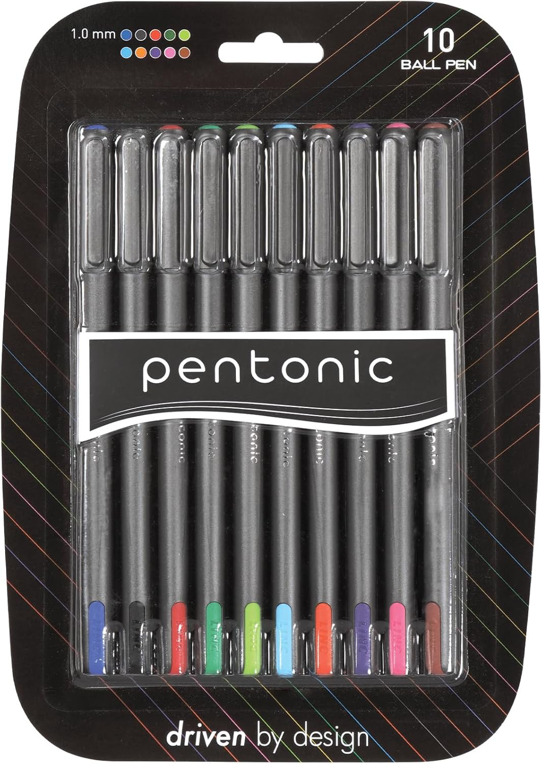 Pentonic 10-Count Ballpoint Pens 1.0mm Assorted Colors Easy Flow Ink