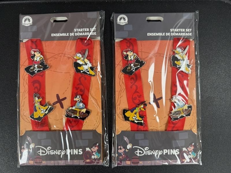Disney Parks Disney Pirates 4 Trading Pin Starter Set & Lanyard Mickey Lot Of 2