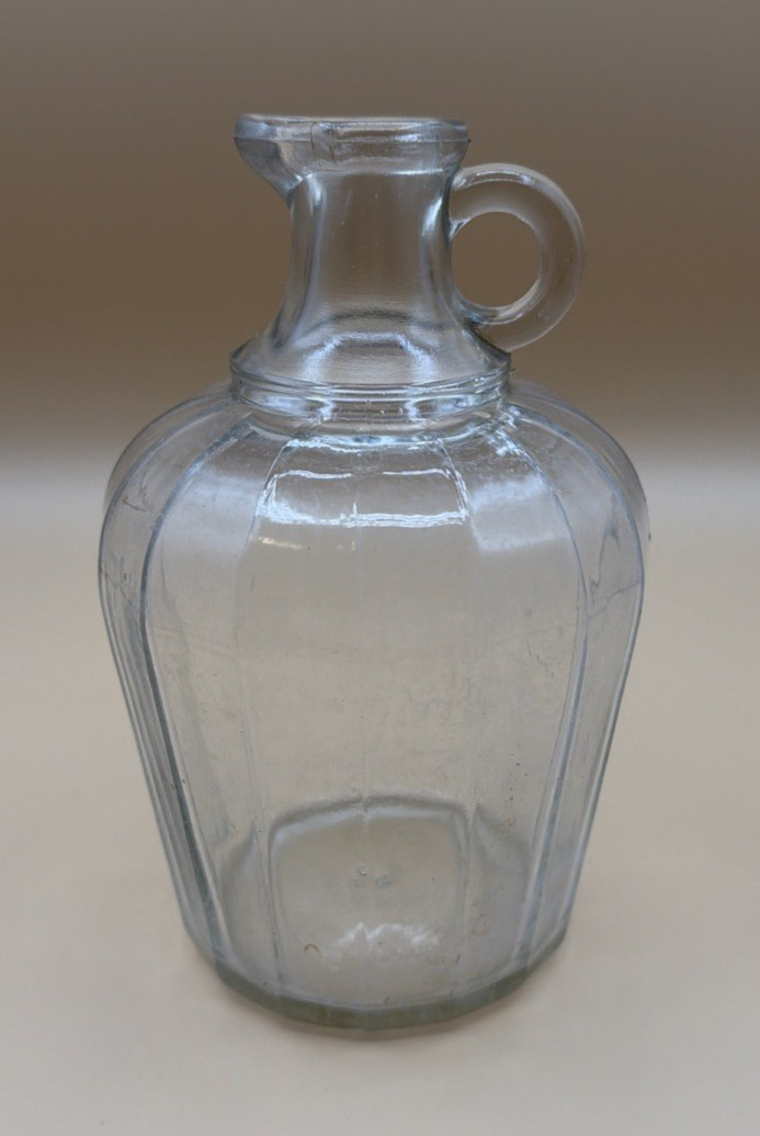 Vintage Clear Pressed Glass Cider Vinegar Jug Paneled Body Spout & Loop Handle