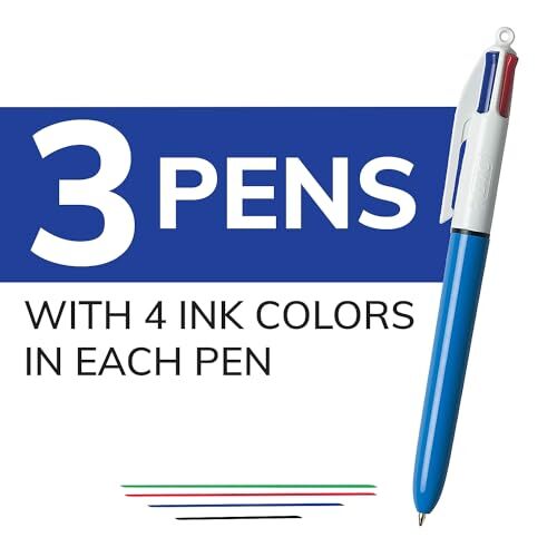 4 Color Ballpoint Pen, Medium Point (1.0mm), 4 3 Count (Pack of 1) Original