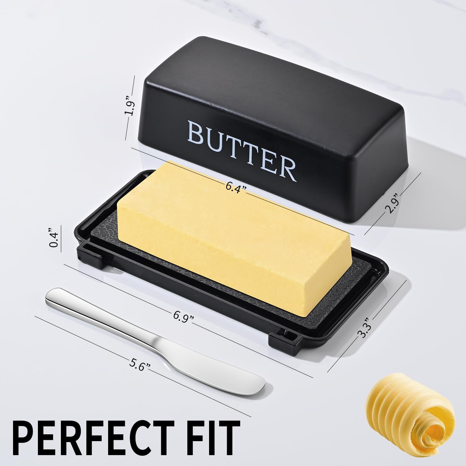 Butter Dish With Cover And Knife,Food Grade Plastic Large, Black