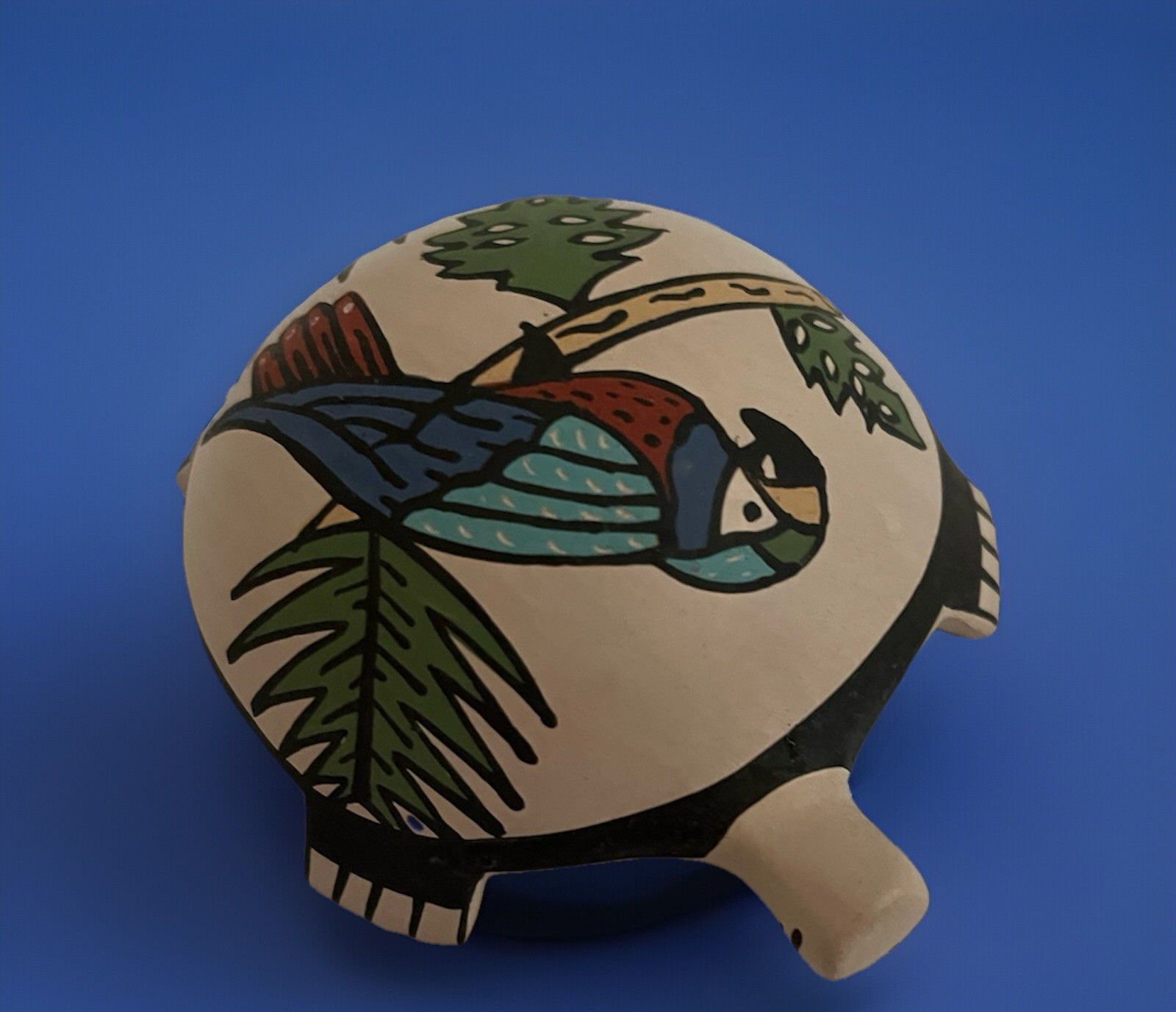 Mata Ortiz Pottery Martha Hernandez Turtle Parrot McCaw Bird Art Clay Mexican