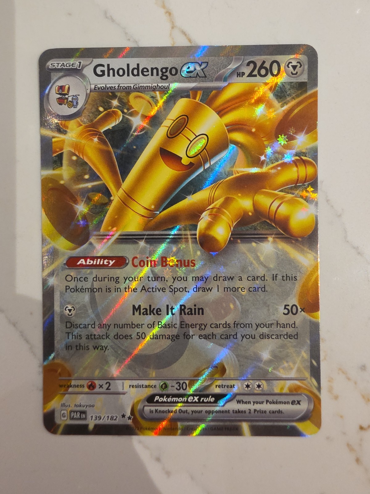 Gholdengo EX TCG 139/182 Scarlet&Violet Paradox Rift Holo Double Rare