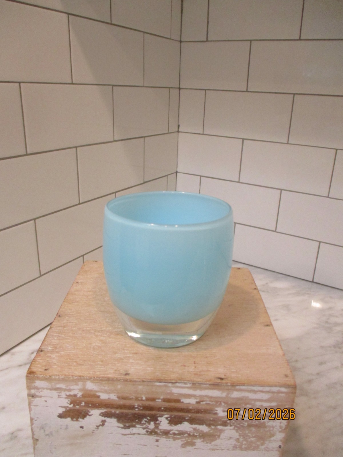 Glassybaby Baby Blue Votive Candle Fortitude or Cabo? Pre-Triskelion (Second?)