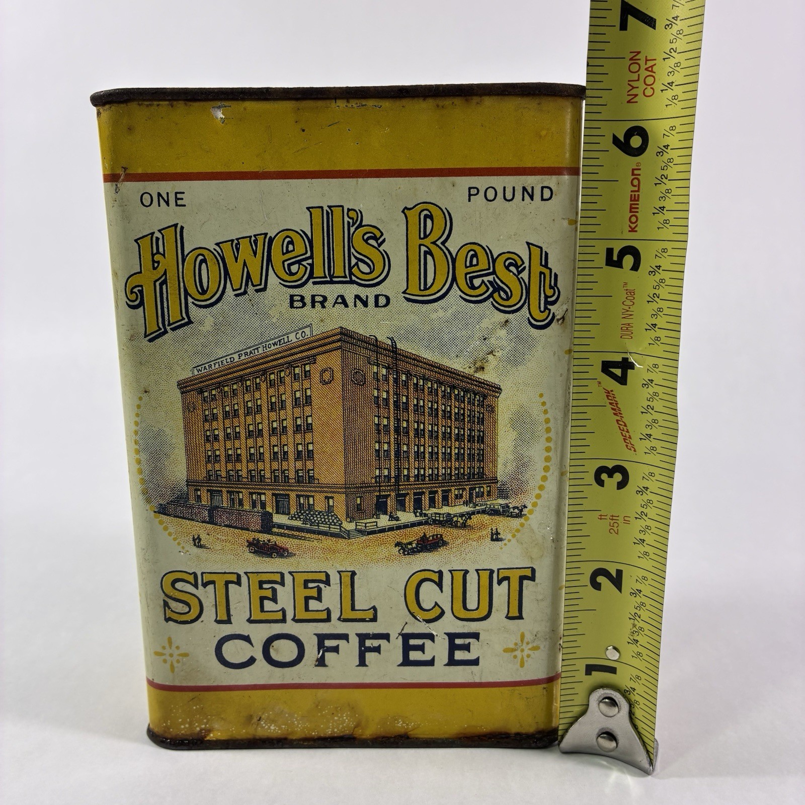 Antique Howell’s Best Litho. Coffee Advertising 1lb Tin Can Iowa Factory Vtg