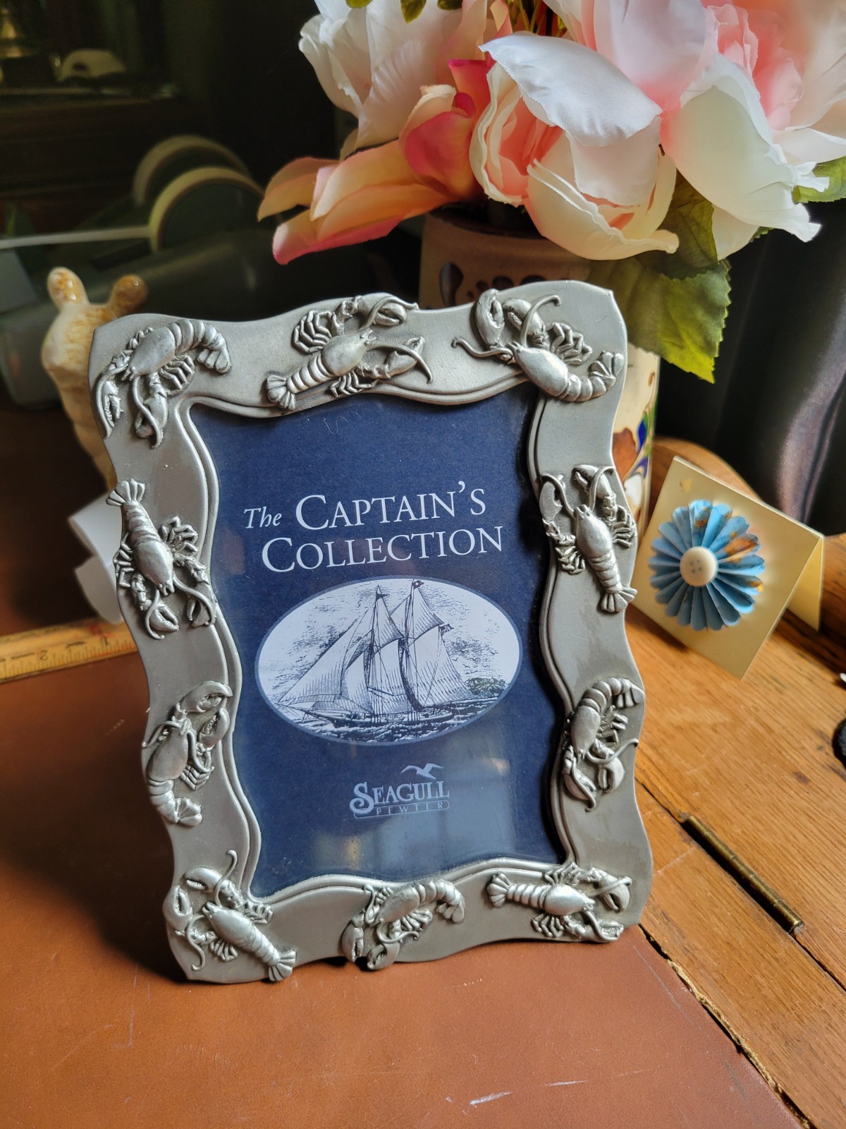 Vintage Lobster Seagull Canada Pewter Picture Frame 3.5” x 5” 1997 Etain Zinn