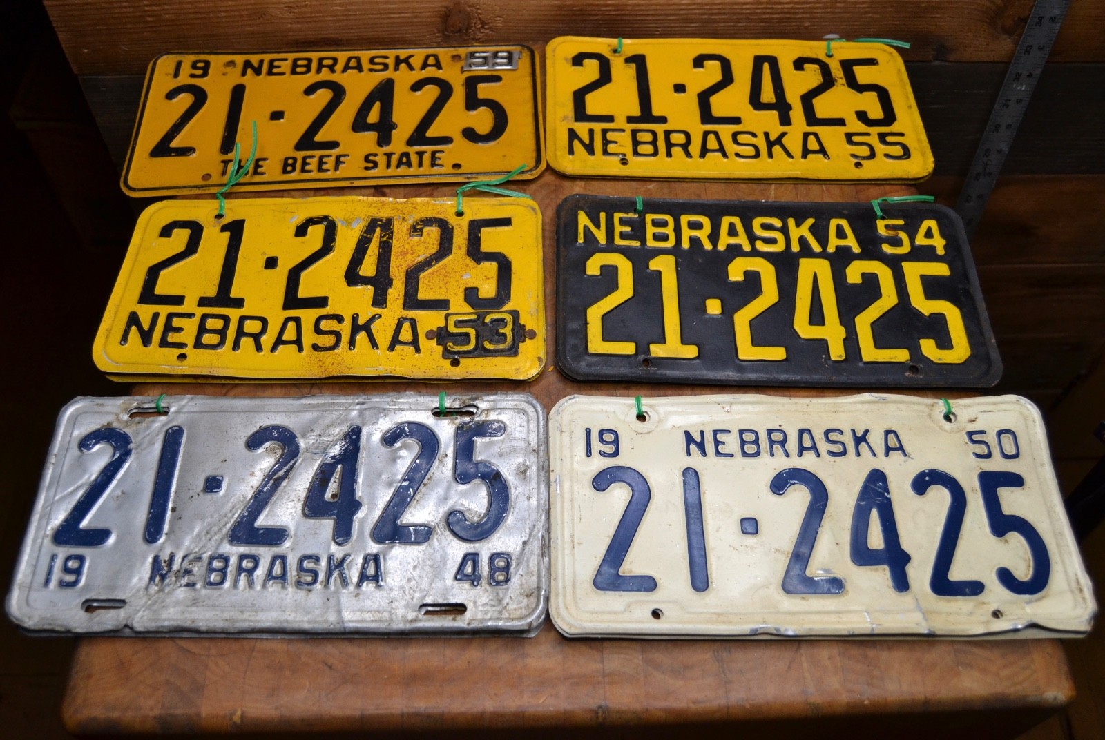 Vintage Nebraska NE License Plate Run Same Number 1948 1950 1953 1954 1955 1959