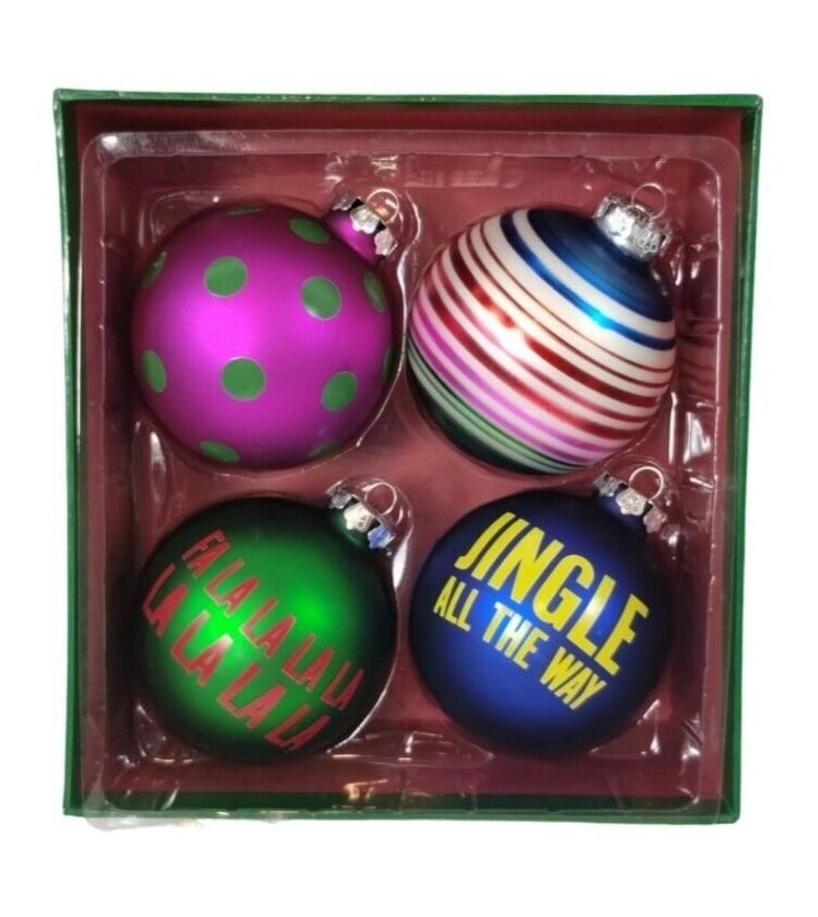 Tommy Hilfiger Fa La La Christmas Ornaments 4 Piece Set 3 inch Ball Exclusive