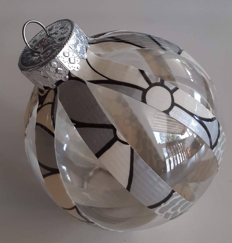 Black White Silver Flowers Christmas Ball Plastic Ornament duct tape