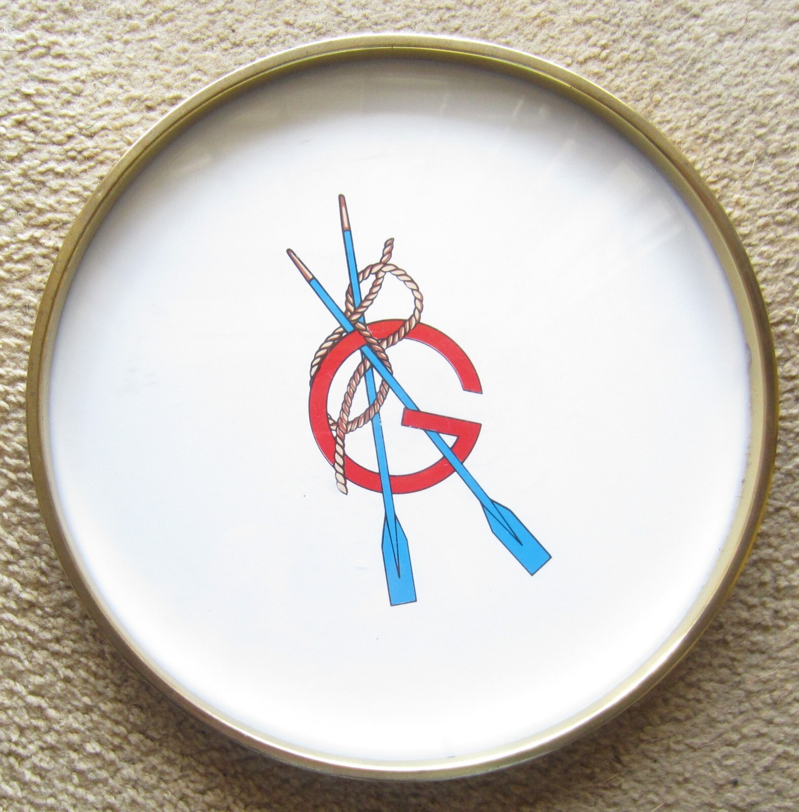Gucci Vintage Serving Tray Nautical Ships Oars – Acrylic and Metal Round – 14 in