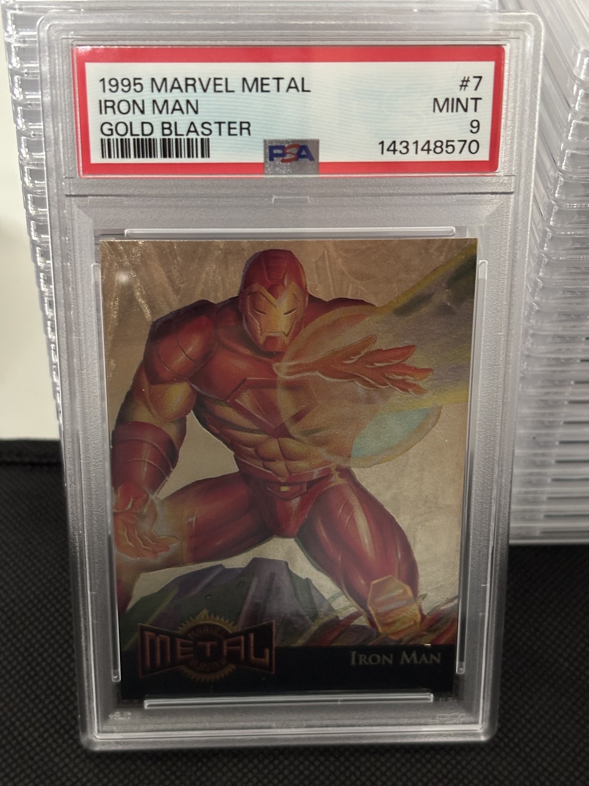 1995 MARVEL METAL METAL BLASTER 7 IRON MAN GOLD BLASTER PSA MINT 9