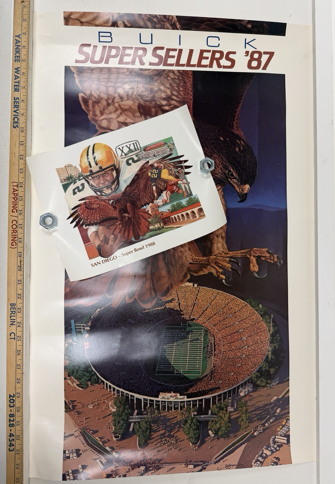 Vintage 1987 Buick Super Bowl Advertising Sign + 1988 Super Bowl Small Poster